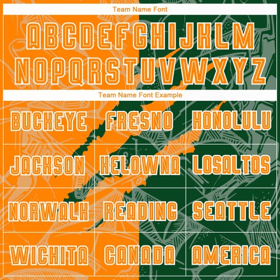 저지 커스텀 그래피티 축구 승화 스크래치 오렌지-그린 베이 패턴 유니폼